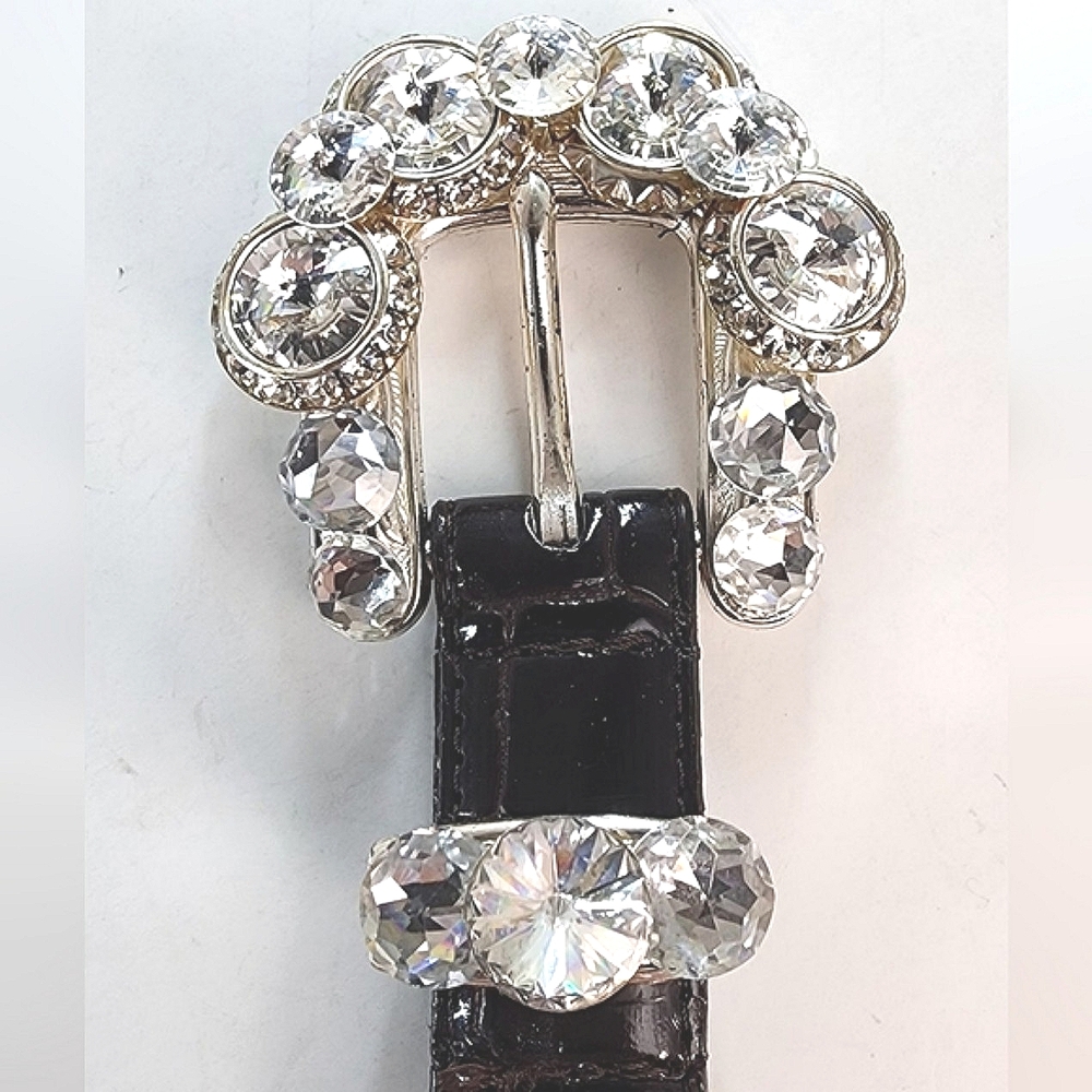 Vintage Silver and Diamond Accent Leather Belt